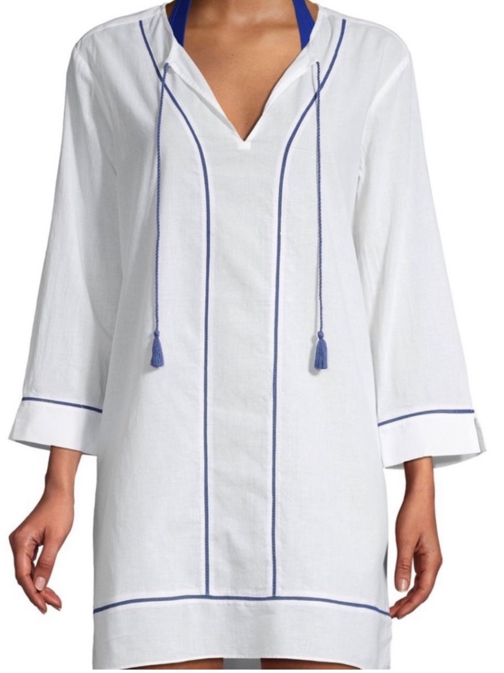 Marabelle Lightweight Swim Cover-Up Tassel Tie Front Large 100% Cotton